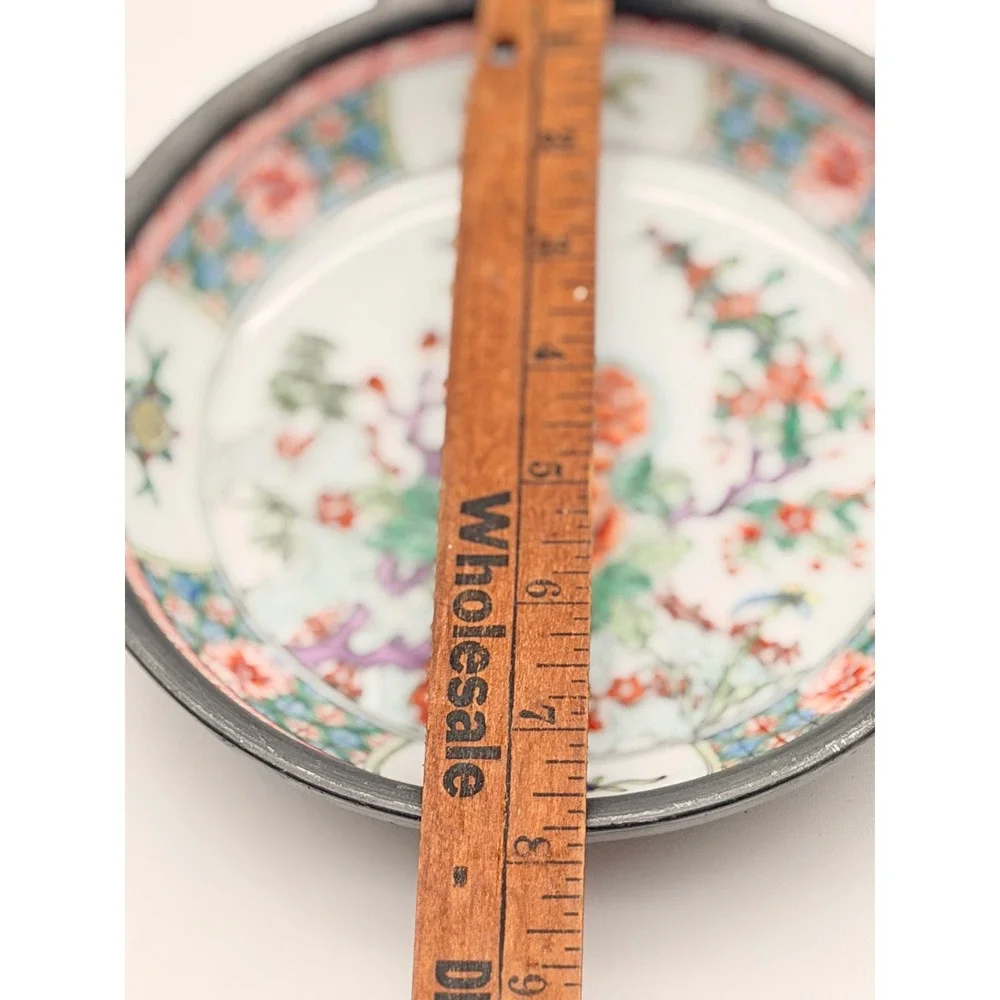 Neiman Marcus Japanese Porcelain Hand Decorated Hong Kong Pewter Encased Bowl